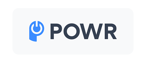 The POWR logo consists of a blue stylized "P" with a power symbol inside, followed by the bold black letters "POWR" on a light gray background.