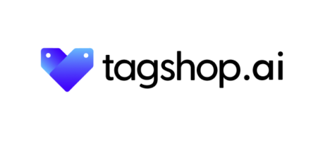 The Tagshop.ai logo consists of a blue gradient-shaped tag icon on the left and the company name "tagshop.ai" in black text to the right.