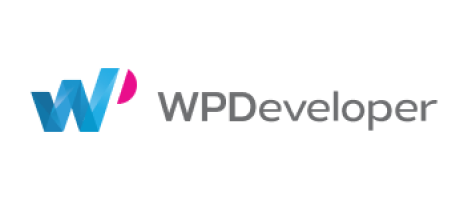 The WPDeveloper logo consists of a blue "W" with a pink dot and the company name "WPDeveloper" in gray text below.
