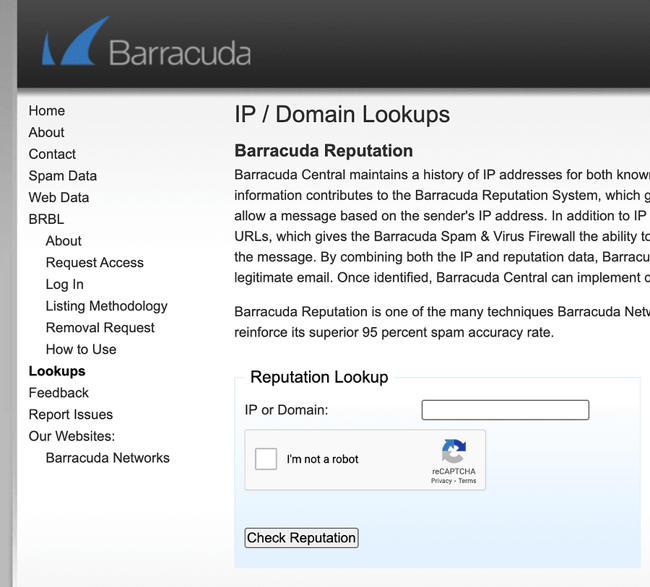 BarracudaCentral Reputation Lookup