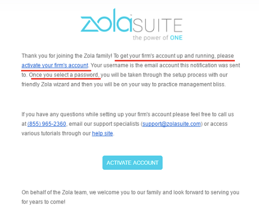 ZolaSuite Onboarding email example