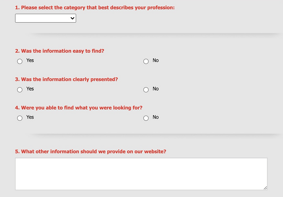 user feedback form